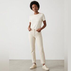 MAVI Viola Beige Highrise Straight Ankle Jeans Raw Hem Womens 27x28 Minimalist